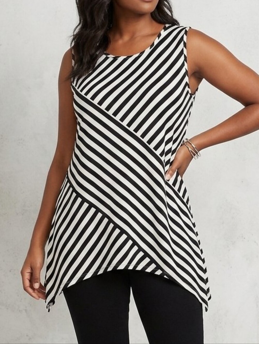Fashion Avenue Sleeveless Blouse Black And White Striped Size XL